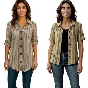 🛍️ 5/30 DRESSBARN Button Down Shirt with Cami in black and Pin Stripe Size 22/24